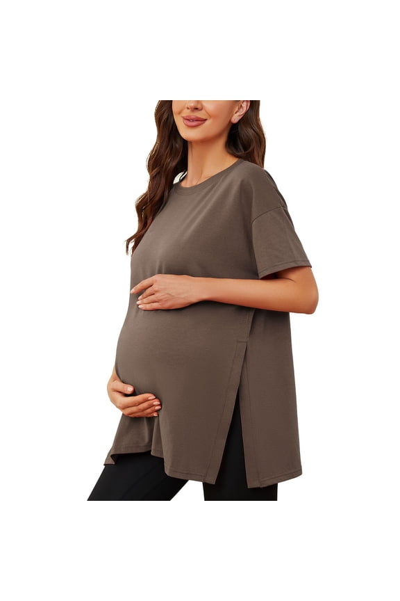 Womens Tops Short Sleeve Summer Tops For Women Casual Maternity Split Side Pregnancy Blouses Loose Fit Maternity Clothes Womens T Shirts