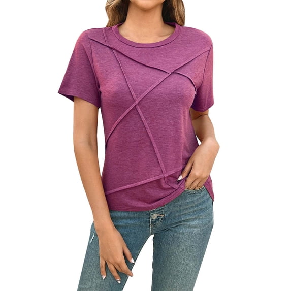Womens Tops Short Sleeve Summer Tops For Women Casual Pleated Round Neck Business Womens T Shirts