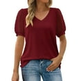 thumbnail image 1 of Womens Tops Short Sleeve Summer Tops For Women Casual Solid Color V Neck Chiffon Womens T Shirts, 1 of 6