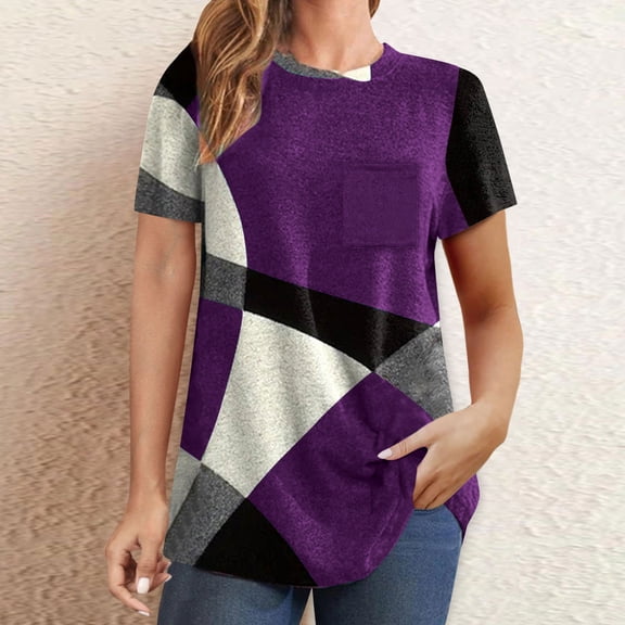 Womens Tops Short Sleeve T Shirts 2025 Trendy Dressy Casual Summer Crewneck Spring Blouse Loose Tee Purple S