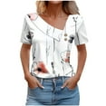 thumbnail image 1 of Womens Tops Short Sleeve T-Shirts Oblique Neck Button Down Tunic Top Summer Boho Floral Tee Shirts, 1 of 5