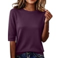 thumbnail image 1 of Womens Tops Short Sleeve Thread Neck Loose Fit Casual Lightweight Work Blouse Tees Oversized Tshirts, 1 of 4