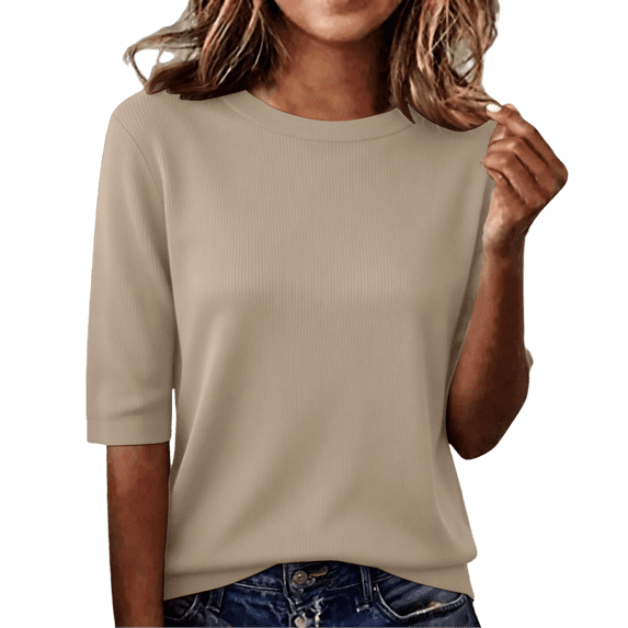 Womens Tops Short Sleeve Thread Neck Loose Fit Casual Lightweight Work Blouse Tees Oversized Tshirts
