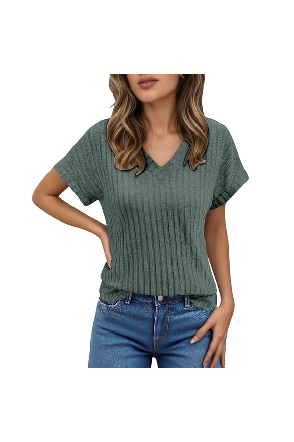 Womens Tops Short Sleeve V Neck Perfect Wear Ladies Clothing,Green,M