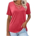 thumbnail image 1 of Womens Tops Short Sleeve V Neck Shirts Loose Casual Blouses Summer Tees Criss Cross Watermelon Red XXL, 1 of 8