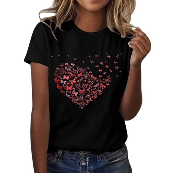 Womens Tops Short Sleeve Wine Glass Printed Shirt Round Neck T Shirt Fashion Top Lightweight Soft Casual Summer Clothing Clothes Fashion Clothes Blouses Dressy Casual Women