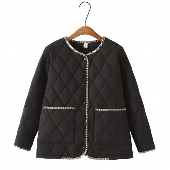 Jackets for Women Warm Quilted Long Sleeve Floral Soild Puffer Jacket Coats with Pockets