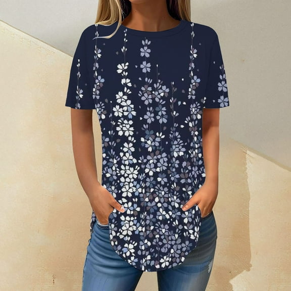 Womens Tops Short Sleeve Womens Tops 2025 Spring Neck Casual Print Tunic T Shirts Womens Tops Shirts for Women