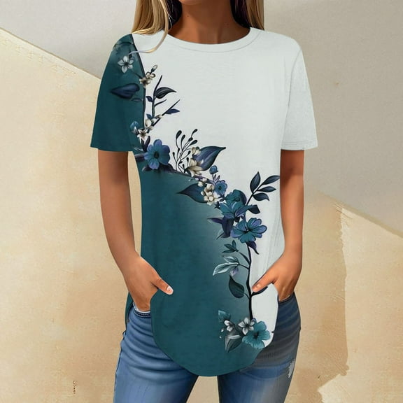 Womens Tops Short Sleeve Womens Tops 2025 Spring Neck Casual Print Tunic T Shirts Womens Tops Shirts for Women