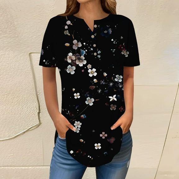 Womens Tops Short Sleeve Womens Tops 2025 Spring Neck Casual Print Tunic T Shirts Womens Tops Shirts for Women