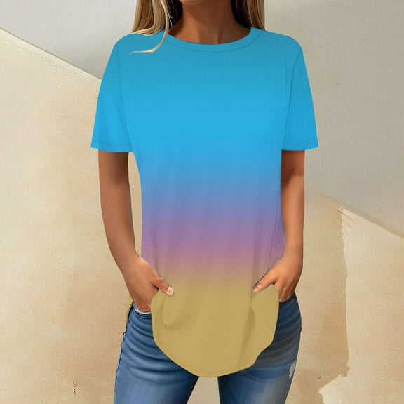 Womens Tops Short Sleeve Womens Tops 2025 Spring Neck Casual Print Tunic T Shirts Womens Tops Shirts for Women