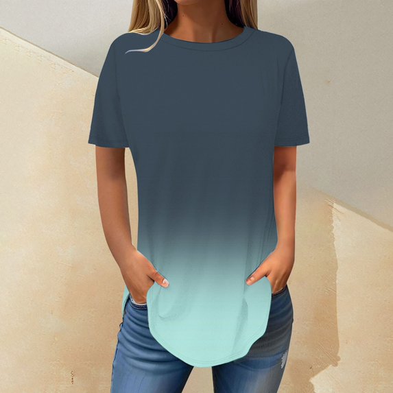 Womens Tops Short Sleeve Womens Tops 2025 Spring Neck Casual Print Tunic T Shirts Womens Tops Shirts for Women