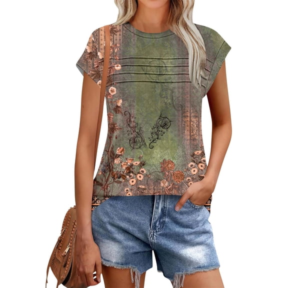 Womens Tops Short Sleeve, Xunlbb Women's New Round Neck Short Sleeved Pleated Casual Top T-shirt ,Women's Tops for Workout/Running/Hawaiian Beach Vacation Green