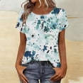 thumbnail image 1 of Womens Tops Short Sleeved Button-up Round-neck Printed Base T-shirt Mint Green L, 1 of 8