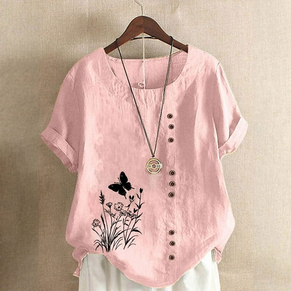 Womens Tops Short Sleeves Dressy Casual T Shirts for Women Trendy Loose Fit Printed T Shirts for Women Loose Fit Crewneck Shirt