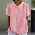 thumbnail image 1 of Womens Tops Short-sleeved Turdown Collar Stripe Summer Solid T-shirt Pink M, 1 of 6