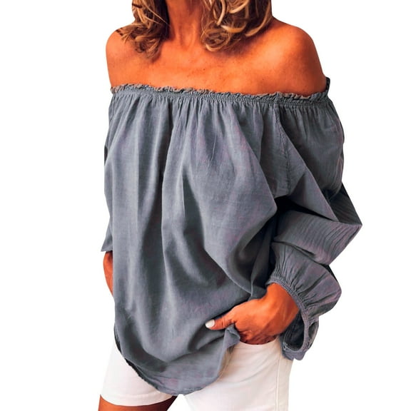 Womens Tops Off Shoulder Casual Ruffle Sleeve Loose T-Shirt Top High-Quality Polyester Durable Stylish Fashion Casual Daily Banquet Pairs With Bikini Jeans 5Xl Sweaters For Women