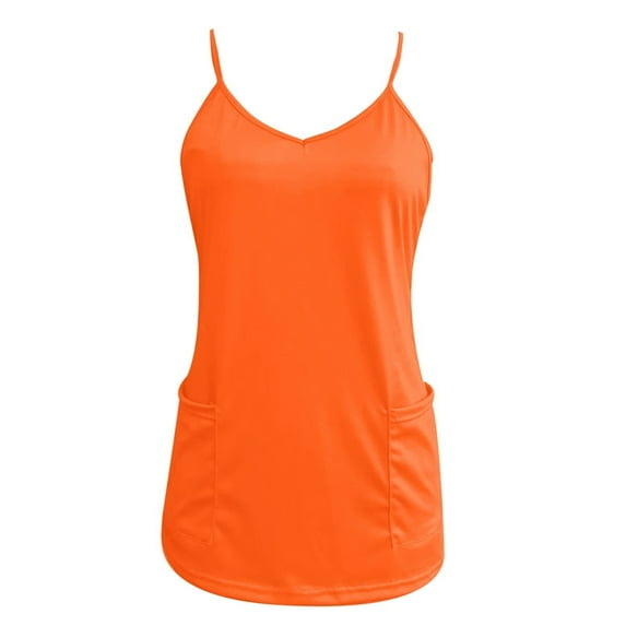 Womens Tops Sleeveless Pocket V-Neck Solid Pocket Tank Orange,Blouse for Women