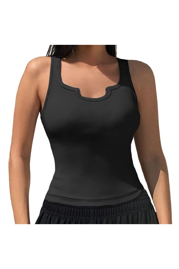 Womens Tops Sleeveless Ribbed Knit Tank Top form Fitting Ice Fabric Basic Yoga Workout Casual Top M Size Tank Tops for Women