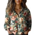 thumbnail image 1 of Womens Tops Soft Print Long Sleeve Cotton Button Shirt Spring Summer Shirts for Women Green Xl, 1 of 3