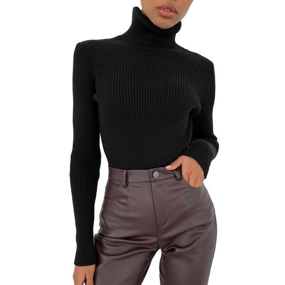 Womens Tops Soft Slim Fit Lightweight Long Sleeve Turtleneck Knitted Warm Pullover Sweater Undershirt One Size Sweaters For Women