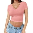 thumbnail image 1 of Womens Tops Soft Workout Slim Casual Short Sleeved V Neck Crop Top Polyester & Spandex Lightweight Breathable Perfect for Daily Life & Sports Package Size: 25X25X2Cm L Shirts for Women, 1 of 5