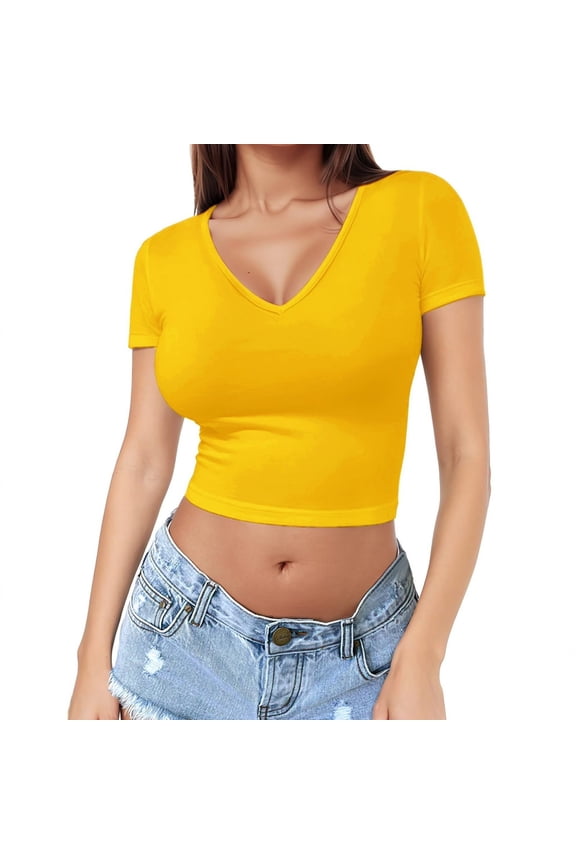 Womens Tops Soft Workout Slim Casual Short Sleeved V Neck Crop Top Polyester & Spandex Lightweight Breathable Perfect for Daily Life & Sports Package Size: 25X25X2Cm M Shirts for Women
