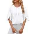 thumbnail image 1 of Womens Tops Solid Collarless Five Panel Shoulder Long Sleeve Loose Fitting Casual White Womens T Shirts L, 1 of 5