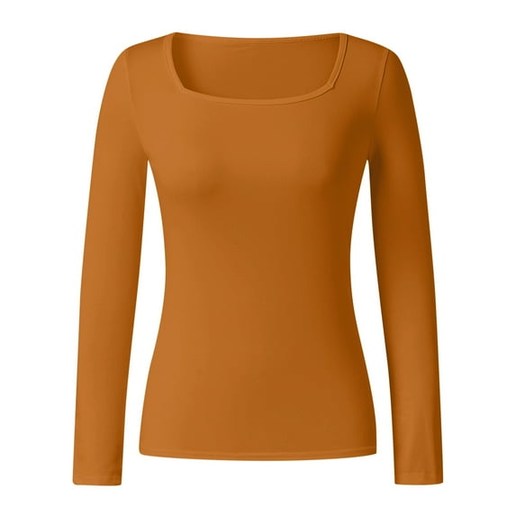 Womens Tops Solid Color Casual Fashion Sexy Squaret Shirt Brown Lightweight Dressy Blouse Shirts S