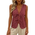 thumbnail image 1 of Womens Tops Solid Color Deep V-Neck Tank Top with Floral Cutout and Tie-Front Detail Boho Style Elegant Minimalist Casual Daily Wear Business Versatile, 1 of 7