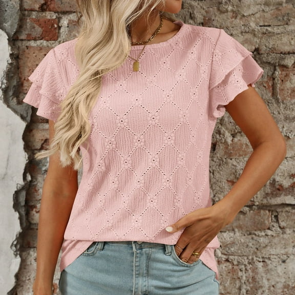 Womens Tops Solid Color T-Shirt Short Sleeve Casual Soft Tunic Crew Neck Basic Fashion Blouses 2025