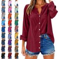 thumbnail image 1 of Womens Tops Solid Color Long Sleeve Cotton Blend Collared Blouse Weekend Hangout Street Style, Lightweight, 1 of 7
