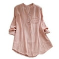 thumbnail image 1 of Womens Tops Solid Color Long Sleeved Button Down V Neck Shirt Loose Fit, 1 of 3