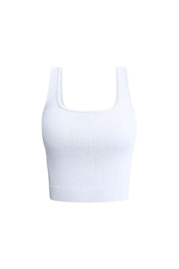Womens Tops Solid Color Ribbed Seamless Sleeveless Top Nylon Spandex Blend Yoga Running Workout Undershirt M Size Tank Tops for Women