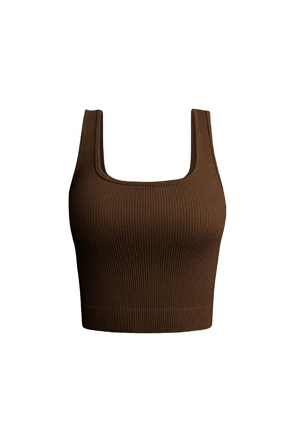 Womens Tops Solid Color Ribbed Seamless Sleeveless Top Nylon Spandex Blend Yoga Running Workout Undershirt M Size Tank Tops for Women