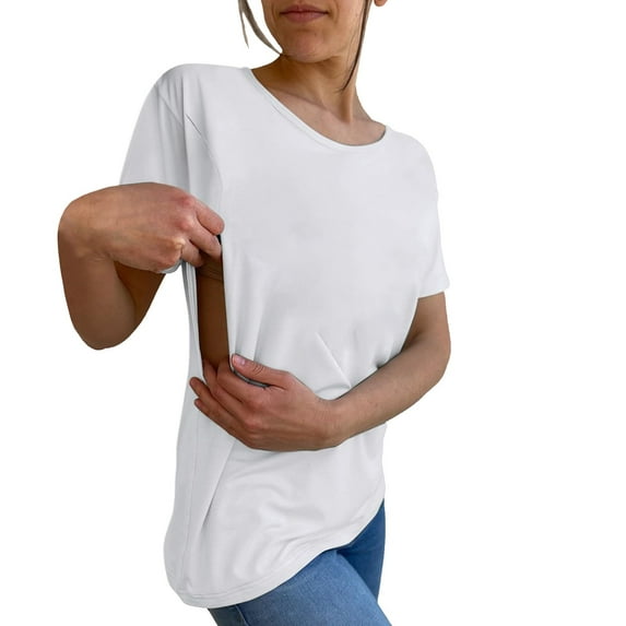 Womens Tops Solid Color Round Tie Zipper Loose Casual Short Sleeved Top Polyester Lightweight Breathable Perfect for Summer Pair With Leggings & Jeans Package Size Varies 2Xl Shirts for Women