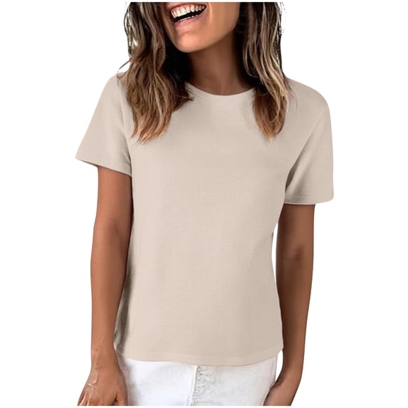 Womens Tops Solid Color Short Sleeved Round Neck Pullover Casual And Fashionable Top Plus Size Women Tops Summer Blouses for Women