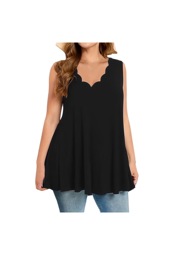 Womens Tops Solid Color Wavy V-neck A-Line Flared Maxi Draped Tank Top Soft Flowy Vacation Outfits Office Layering