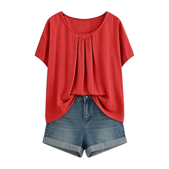 Womens Tops Solid Short Sleeve Loose Linen Summer Casual Trendy Tops