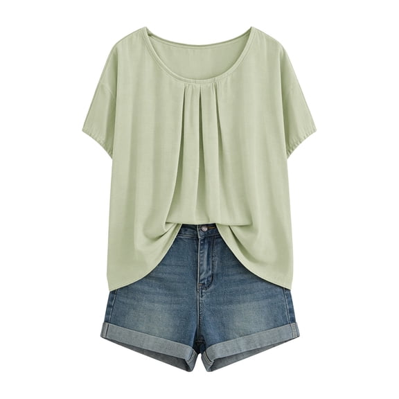 Womens Tops Solid Short Sleeve Loose Linen Summer Casual Trendy Tops