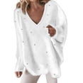 thumbnail image 1 of Womens Tops' Solid V Neck One Shoulder Pearl Baggy Top Sweaters for Women, 1 of 5