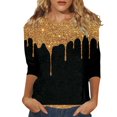 thumbnail image 1 of Womens Tops Sparkly Graphic Three Quarter Sleeve Fashion Glitter Design School Tops for Teachers,Gold,L, 1 of 4