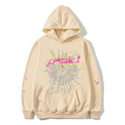 WEANT-HOODIES Womens Tops Spider Hoodie Cobweb Pattern Print Unisex Sweatshirt Men Women Graphic Outwear Beige Size:S-3Xl（L）