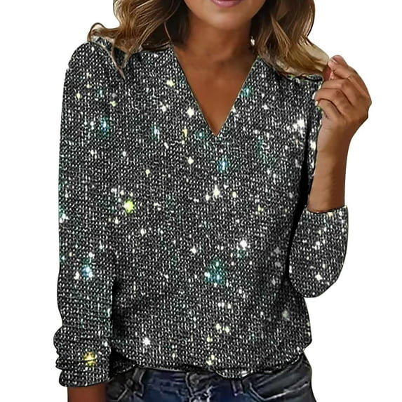 Womens Tops Spring And Autumn New Casual Solid Color Sequin Long Sleeved T Shirt Soft Breathable Top 2Xl Sweaters For Women