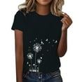thumbnail image 1 of Womens Tops Spring Round Neck Dandelion Printed Loose Casual Short Sleeved T Shirt Soft Lightweight Breathable Polyester & Spandex 1Pc Top 2Xl Shirts for Women, 1 of 5