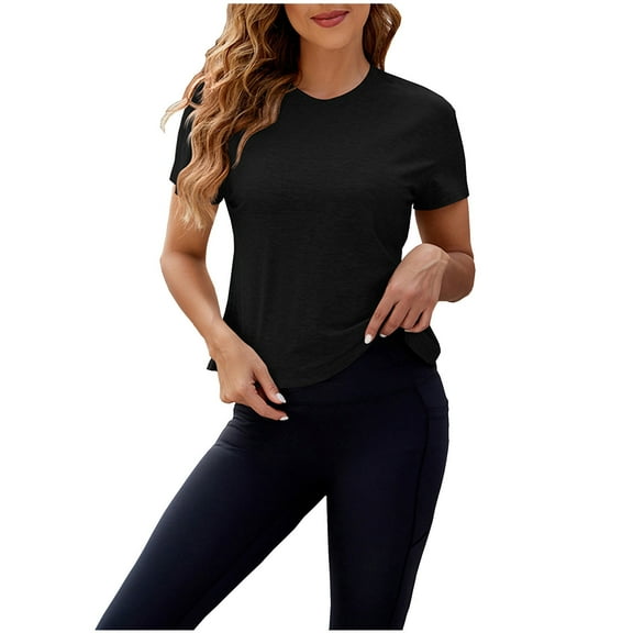 Womens Tops Spring Summer Short Sleeve Round Neck Yoga Exercise Solid Color T Shirt For Women Plus Size Tops Summer for Women