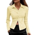 thumbnail image 1 of Womens Tops Striped Lapel Long Sleeved Slim Button Down Shirt Work Commuting Casual Elegant Top Blouses for Women Dressy Casual, 1 of 3