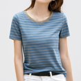 thumbnail image 1 of Womens Tops Striped Printed Crew Neck Loose Fit T-Shirts Trendy Vacation Short Sleeve Fashion Casual Blouses, 1 of 4