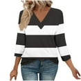 thumbnail image 1 of Womens Tops Striped V Neck Color Block Tee Tunics 3/4 Sleeve Fashion Comfy Shirt Basic Tshirts, 1 of 6