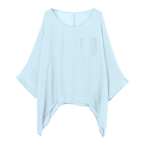 Womens Tops Stylish Casual Solid Color Pocket Loose Comfortable Top Oversized Tshirts for Women Light Blue M